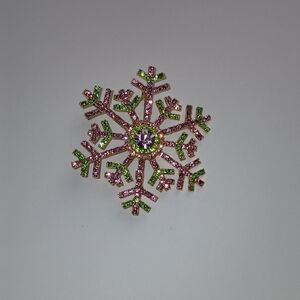 Charming Pink and Green Snowflake Brooch